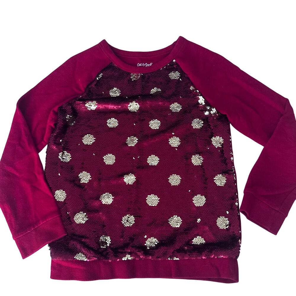 Cat & Jack Girls' Holiday Sweater - Red & Gold Sequins